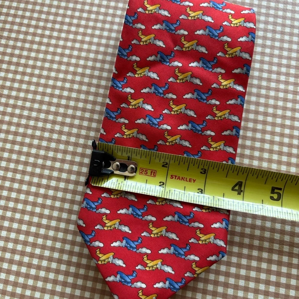 Robert Talbott Silk Print Tie - Airplanes red. Hand‎ sewn Made in USA. Classic
